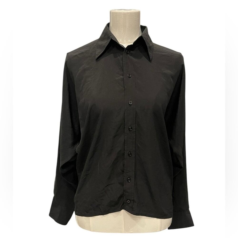 Ralph Lauren black label black bat wing long sleeve silk shirt Sz:8